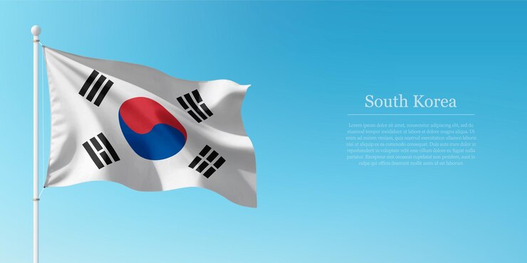 은 파란 하늘 위에 한국의 발을 흔들고 Copyspace