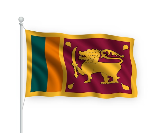 Waving flag sri lanka on flagpole isolated on white