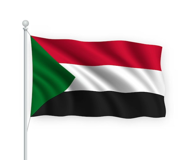 Vector waving flag sudan on flagpole isolated on white