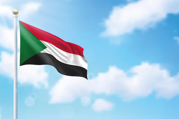 Waving flag of Sudan on sky background Template for independence day poster design
