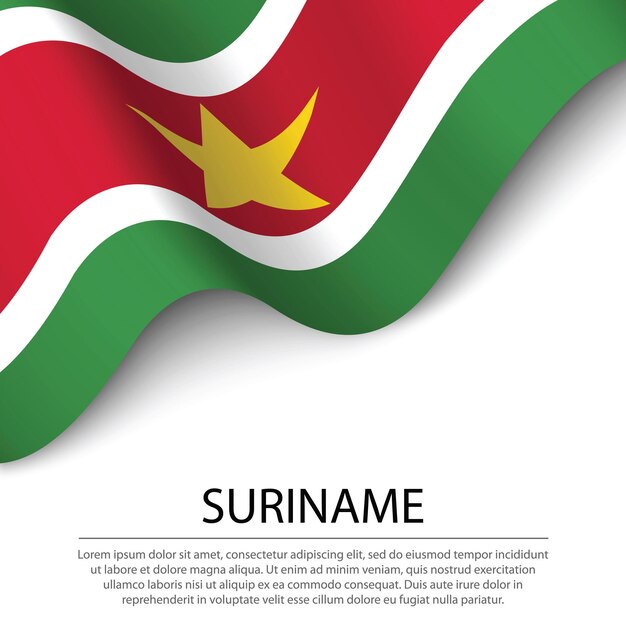 Waving flag of Suriname on white background. Banner or ribbon vector template for independence day