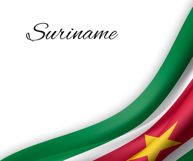 Waving flag of Suriname on white background.