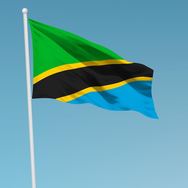 Waving flag of tanzania on flagpole template for independence day