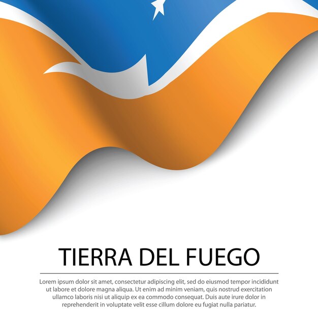 Waving flag of Tierra del Fuego is a region of Argentina on whit