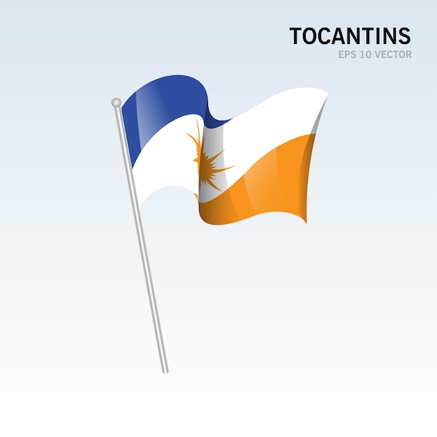 Waving flag of Tocantins states,federal district of Brazil isolated on gray background