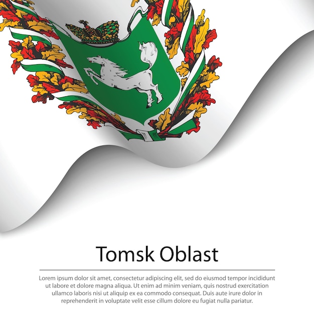 Waving flag of Tomsk Oblast is a region of Russia on white backg