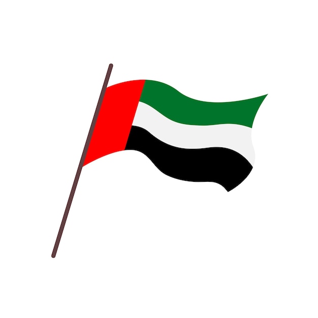 Waving flag of UAE United Arab Emirates Isolated flag on white background Vector flat illustration