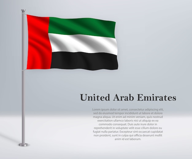 Waving flag of United Arab Emirates on flagpole