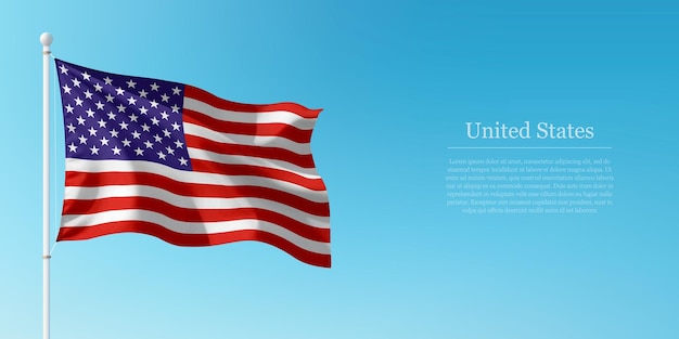 Waving Flag of United States Against Clear Blue Sky Copyspace