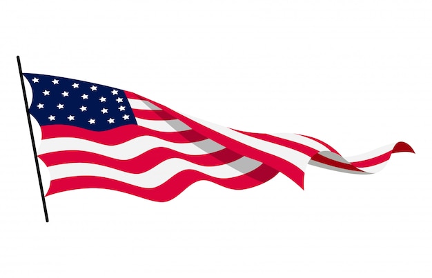 Vector waving flag of the united states of america. illustration of wavy american flag. national symbol, american flag on white background - illustration