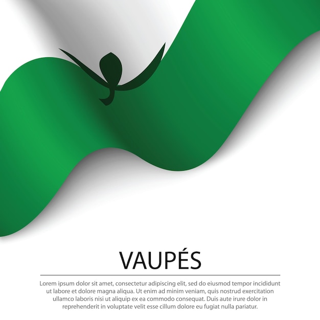 Waving flag of Vaupes is a region of Colombia on white backgroun