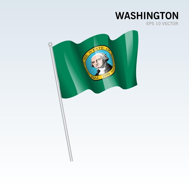 Waving flag of washington state of united states of america on gray background