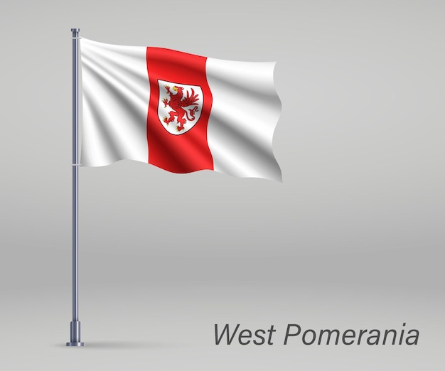 폴란드의 West Pomerania Voivodeship 지방의 깃발을 흔들며 o