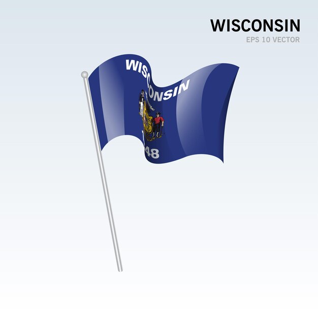 Waving flag of wisconsin state of united states of america on gray background