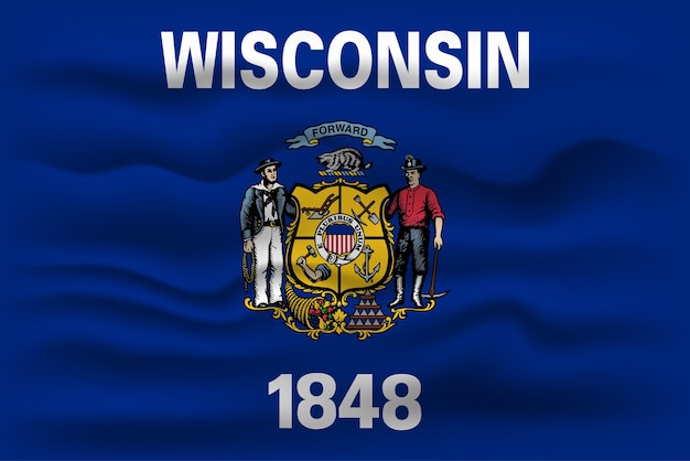 Waving flag of the Wisconsin state Vector illustration