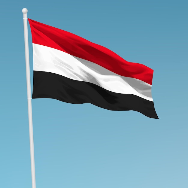 Vector waving flag of yemen on flagpole template for independence day