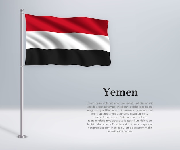 Waving flag of yemen on flagpole