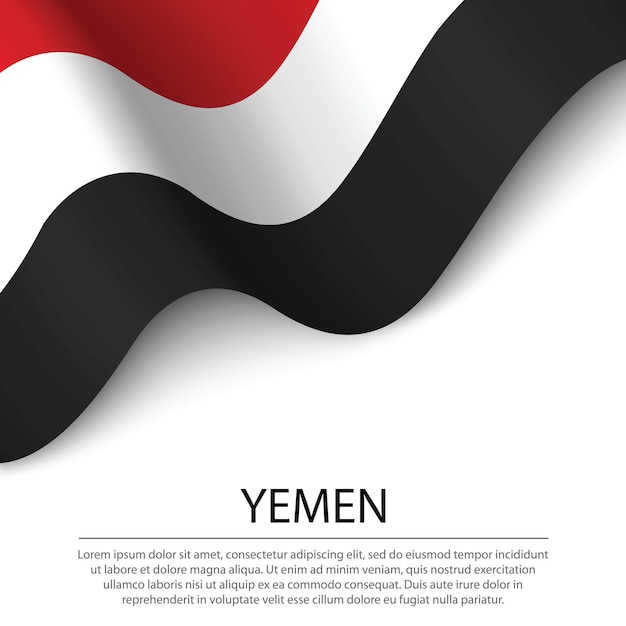 Sventolando la bandiera dello yemen su sfondo bianco. banner o nastro modello vettoriale per il giorno dell'indipendenza