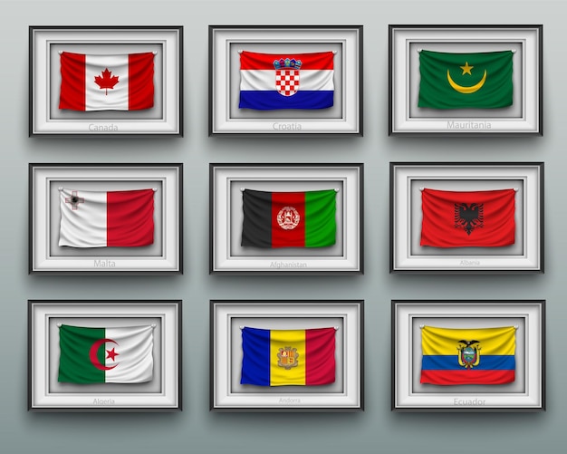 Waving flags in a picture frame set.