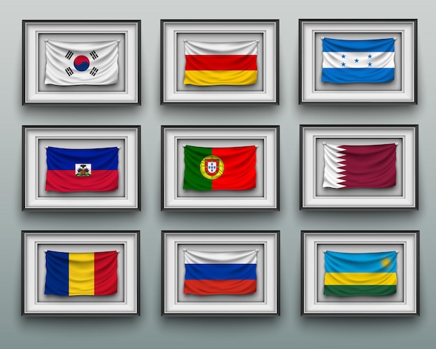 Waving flags in a picture frame set.