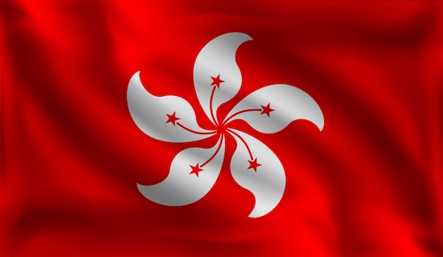 벡터 홍콩 국기, 홍콩의 국기를 흔들며