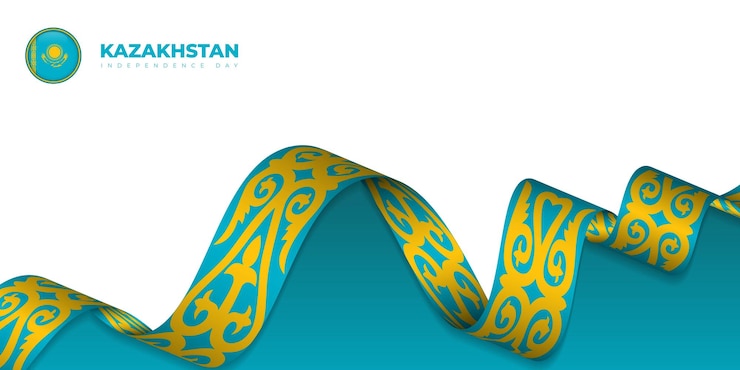 Vector waving kazakhstan ornament ribbon design for kazakhstan independence day template