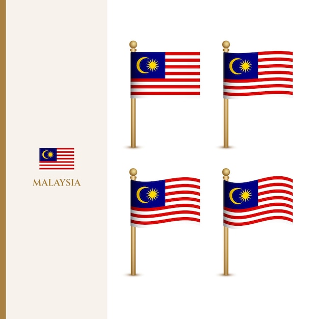 Waving malaysia flags 3d vector illustration flag of malaysia