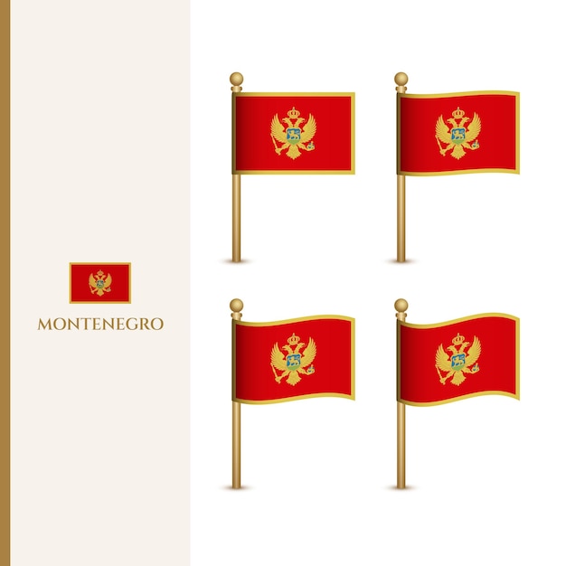 Vector waving montenegro flags 3d vector illustration flag of montenegro