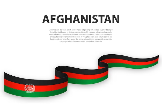 Waving ribbon or banner with flag of Afghanistan Template for independence day poster design