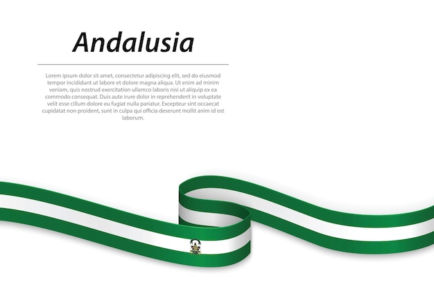 Waving ribbon or banner with flag of Andalusia