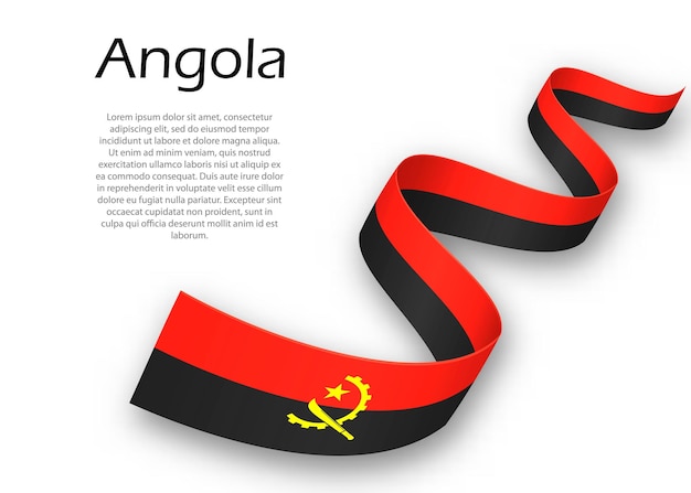 Waving ribbon or banner with flag of angola. template for independence day poster design