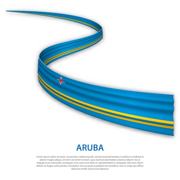 Waving ribbon or banner with flag of Aruba