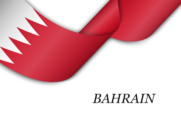 Waving ribbon or banner with flag of Bahrain.