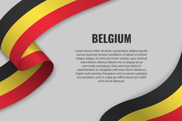 Sventolando in nastro o un banner con la bandiera del belgio. modello