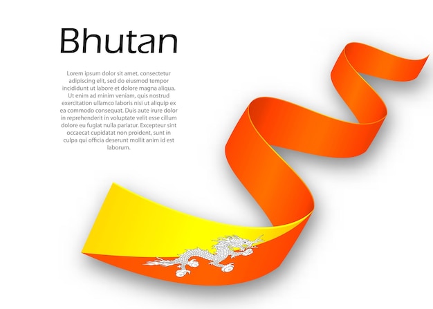 Waving ribbon or banner with flag of bhutan. template for independence day poster design