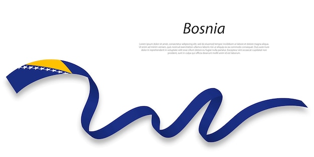 Waving ribbon or banner with flag of Bosnia