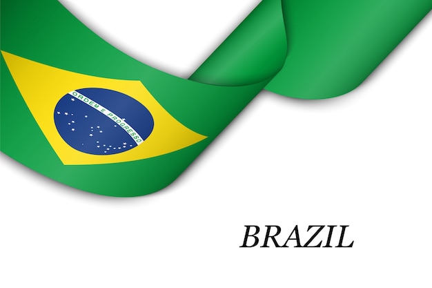 Waving ribbon or banner with flag of brazil.