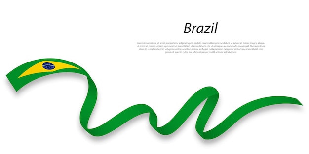 Waving ribbon or banner with flag of brazil