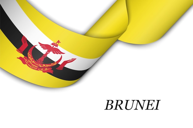 Waving ribbon or banner with flag of Brunei.