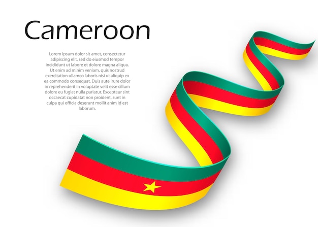 Waving ribbon or banner with flag of Cameroon. Template for independence day poster design