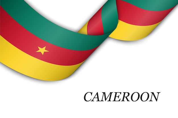 Sventolando in nastro o banner con bandiera del camerun.