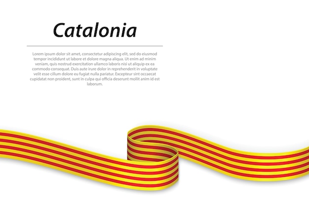 Waving ribbon or banner with flag of catalonia