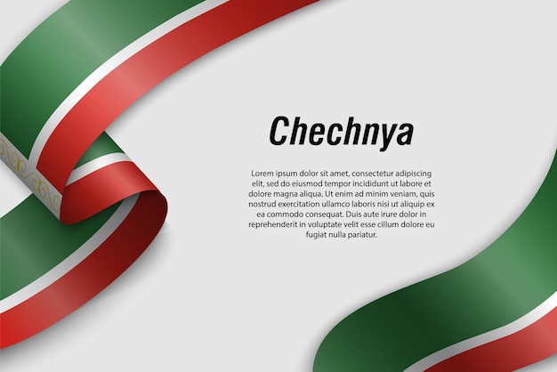 Развевающаяся лента или баннер с флагом Чеченской области России Шаблон для дизайна плаката