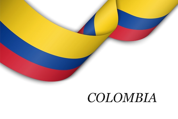 Waving ribbon or banner with flag of colombia.