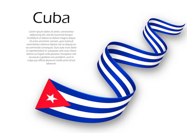 Waving ribbon or banner with flag of Cuba. Template for independence day poster design