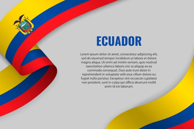 Vettore sventolando in nastro o banner con bandiera dell'ecuador