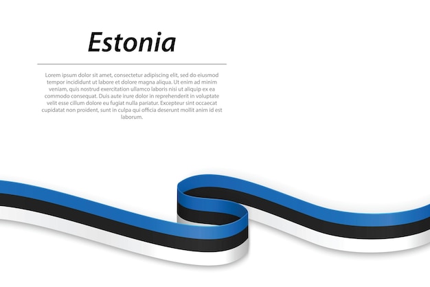 Sventolando il nastro o lo striscione con la bandiera dell'estonia modello per il design del poster del giorno dell'indipendenza