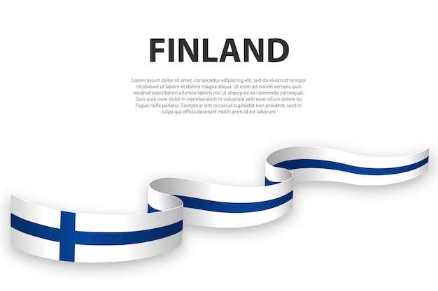 Waving ribbon or banner with flag of Finland Template for independence day poster design