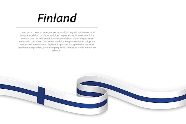 Waving ribbon or banner with flag of Finland Template for independence day poster design