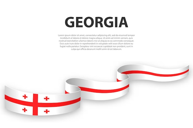 독립 기념일 포스터 디자인을 위한 조지아 템플릿의 깃발이 있는 리본 또는 배너를 흔들며